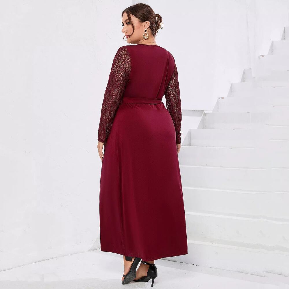 Plus Size Red Lace V Neck Surplice Maxi Dress with BELT XL EXTRA LARGE NWT - Picture 2 of 6
